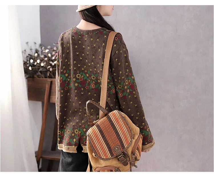 Amax luluE Brand Spring Korean Floral Sweaters Women Printed Vintage Classic Leisure Jumpers 2023 Ladies Casual Knitted Pullover