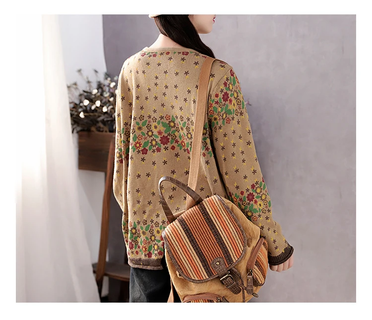 Amax luluE Brand Spring Korean Floral Sweaters Women Printed Vintage Classic Leisure Jumpers 2023 Ladies Casual Knitted Pullover
