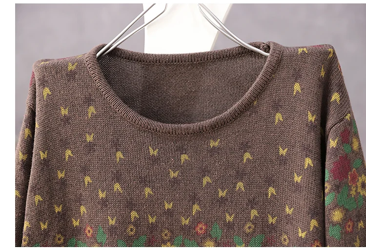 Amax luluE Brand Spring Korean Floral Sweaters Women Printed Vintage Classic Leisure Jumpers 2023 Ladies Casual Knitted Pullover