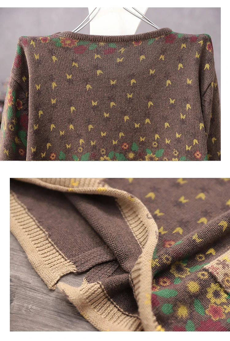 Amax luluE Brand Spring Korean Floral Sweaters Women Printed Vintage Classic Leisure Jumpers 2023 Ladies Casual Knitted Pullover