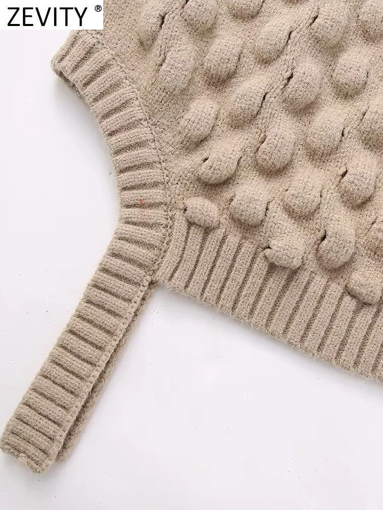 Zevity 2023 Women Fashion Sleeveless High Collar Texture Knitting Vest Sweater Female Irregular Crop Pullovers Coat Tops SW5527