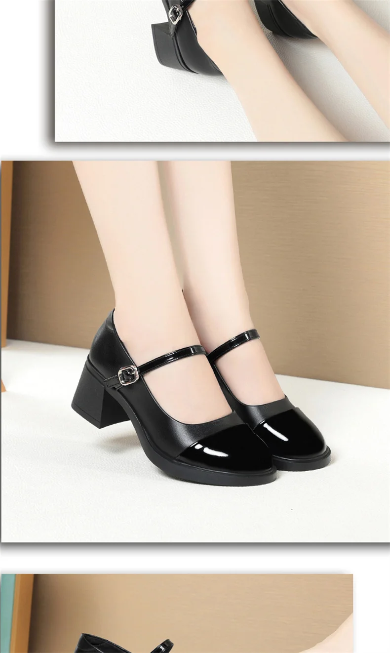 Women Shoes 2024 New Fashion Retro Round Toe Soft Leather Casual Mary Jane Shoes Shallow Mouth Waterproof Platform Shoes