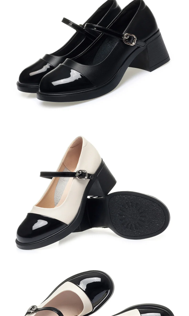 Women Shoes 2024 New Fashion Retro Round Toe Soft Leather Casual Mary Jane Shoes Shallow Mouth Waterproof Platform Shoes