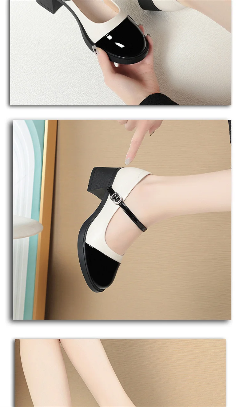 Women Shoes 2024 New Fashion Retro Round Toe Soft Leather Casual Mary Jane Shoes Shallow Mouth Waterproof Platform Shoes