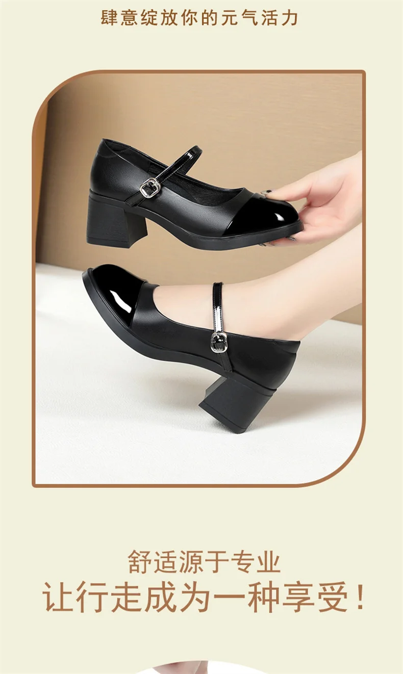Women Shoes 2024 New Fashion Retro Round Toe Soft Leather Casual Mary Jane Shoes Shallow Mouth Waterproof Platform Shoes