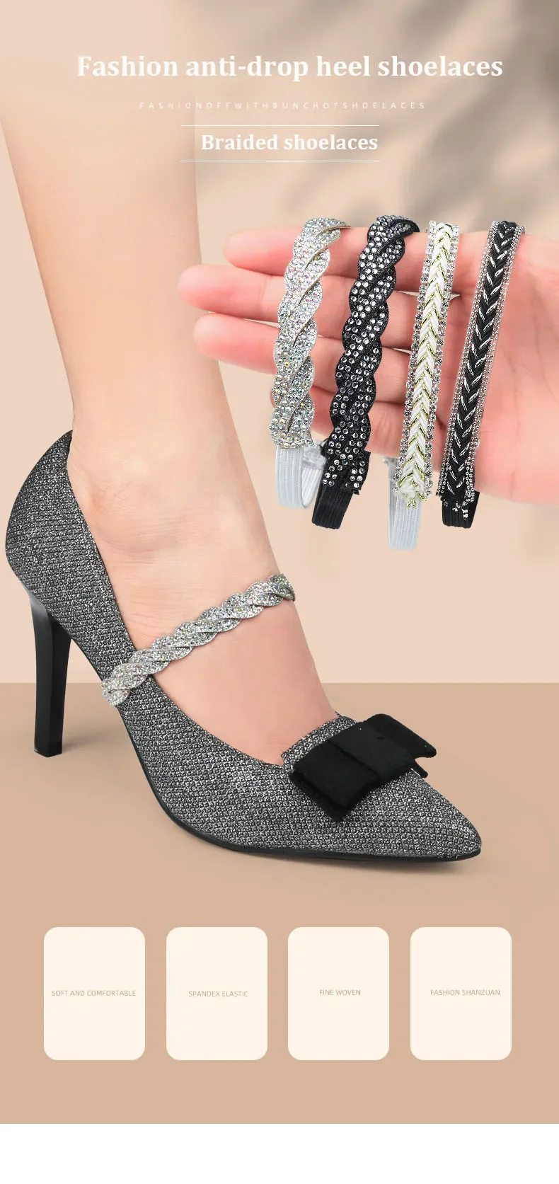 Luxury Rhinestones Women Shoelaces for Heels Ankle Shoes Belt Holding Bundle Shoelace Sandals Elastic laces Shoe Accessories
