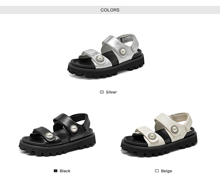 BEAUTODAY Casual Platform Sandals Women Genuine Leather Silver Solid Thick Sole Outdoor Summer Beach Ladies Shoes Handmade 38537