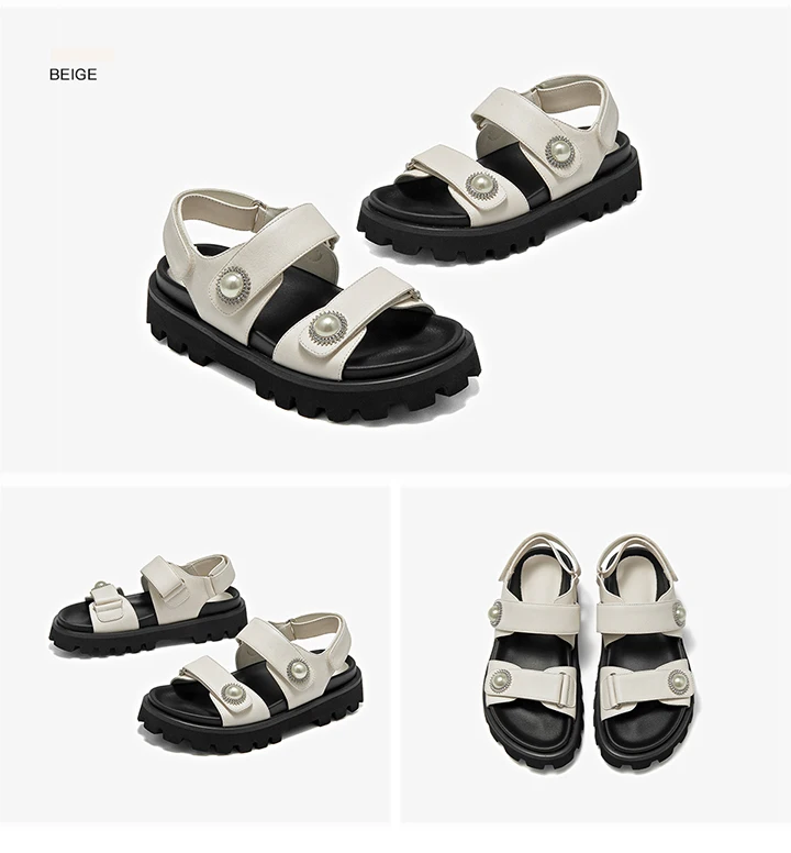 BEAUTODAY Casual Platform Sandals Women Genuine Leather Silver Solid Thick Sole Outdoor Summer Beach Ladies Shoes Handmade 38537