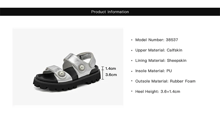 BEAUTODAY Casual Platform Sandals Women Genuine Leather Silver Solid Thick Sole Outdoor Summer Beach Ladies Shoes Handmade 38537