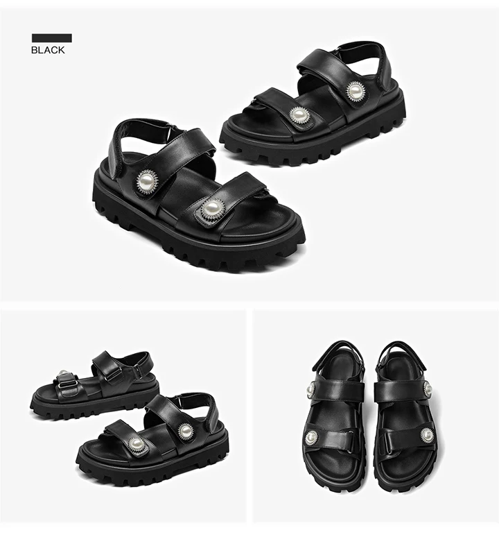 BEAUTODAY Casual Platform Sandals Women Genuine Leather Silver Solid Thick Sole Outdoor Summer Beach Ladies Shoes Handmade 38537