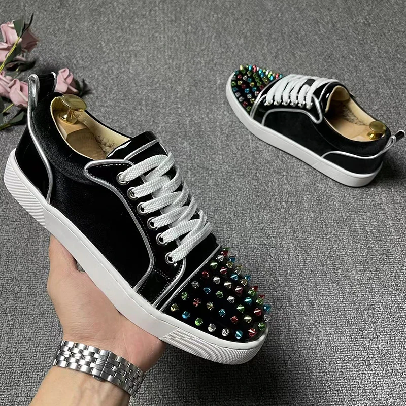 mens casual punk hip hop dress rivets shoes autumn winter shoe genuine leather flat sneakers stylish personality footwear zapato