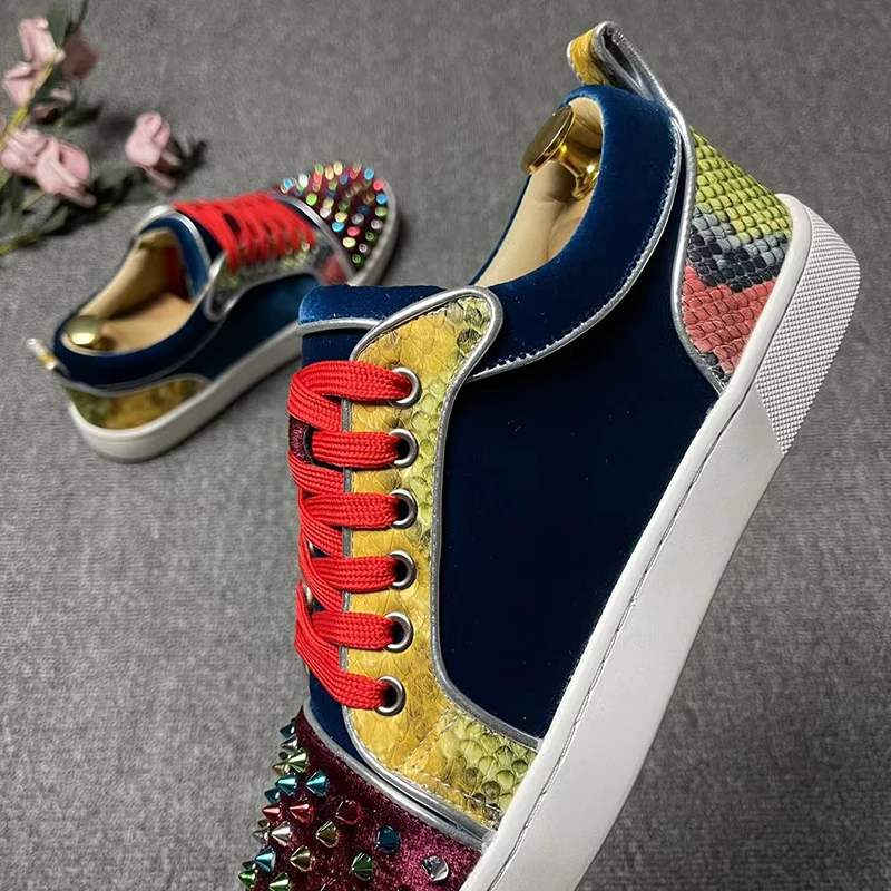 mens casual punk hip hop dress rivets shoes autumn winter shoe genuine leather flat sneakers stylish personality footwear zapato