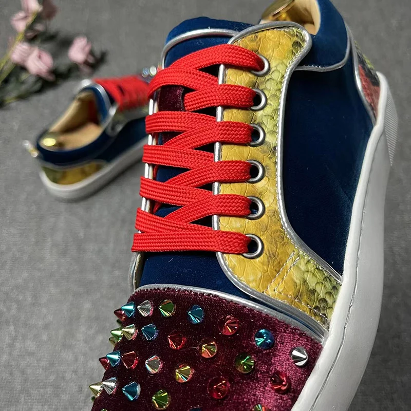 mens casual punk hip hop dress rivets shoes autumn winter shoe genuine leather flat sneakers stylish personality footwear zapato