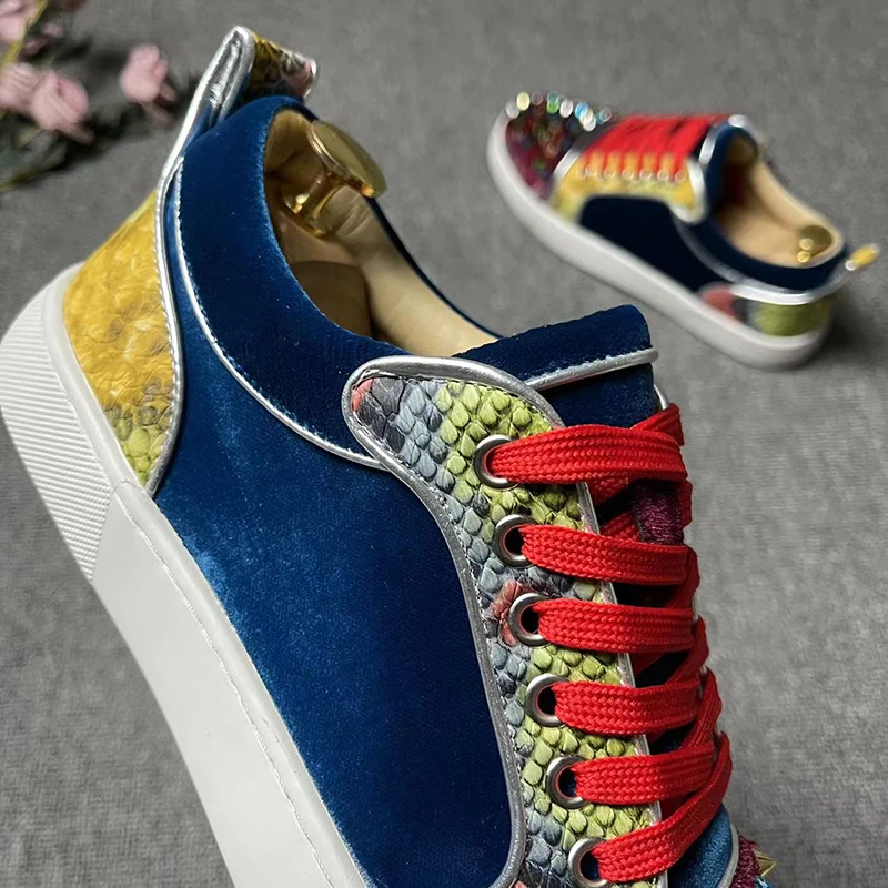 mens casual punk hip hop dress rivets shoes autumn winter shoe genuine leather flat sneakers stylish personality footwear zapato