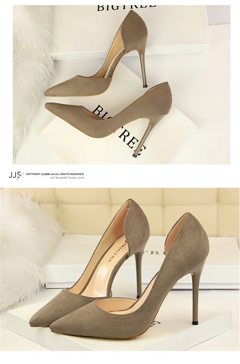 Women Shallow Mouth Side Hollow Flock High Heels Pumps Black Pink Red Stiletto Office Wedding Pointed Toe Single Shoes