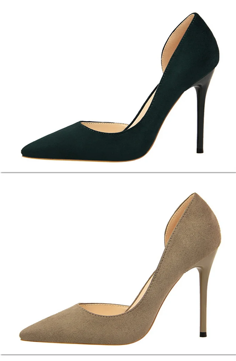 Women Shallow Mouth Side Hollow Flock High Heels Pumps Black Pink Red Stiletto Office Wedding Pointed Toe Single Shoes