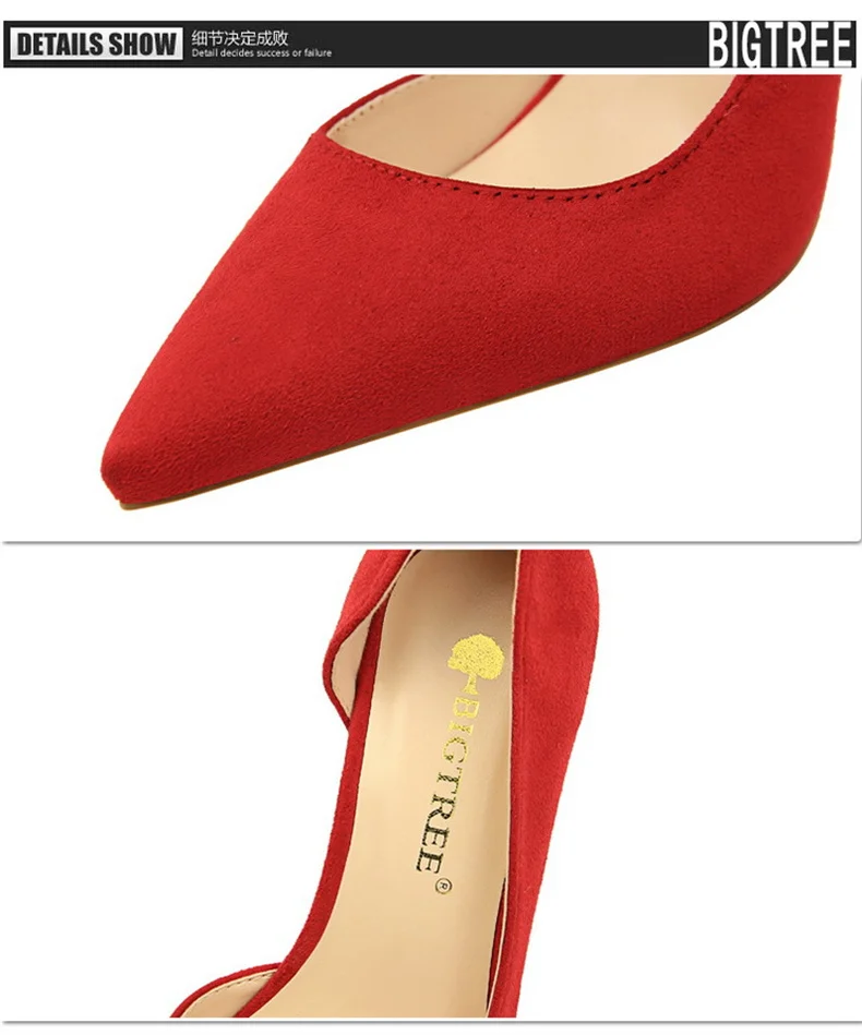 Women Shallow Mouth Side Hollow Flock High Heels Pumps Black Pink Red Stiletto Office Wedding Pointed Toe Single Shoes