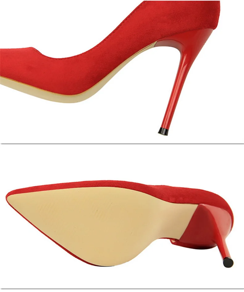 Women Shallow Mouth Side Hollow Flock High Heels Pumps Black Pink Red Stiletto Office Wedding Pointed Toe Single Shoes