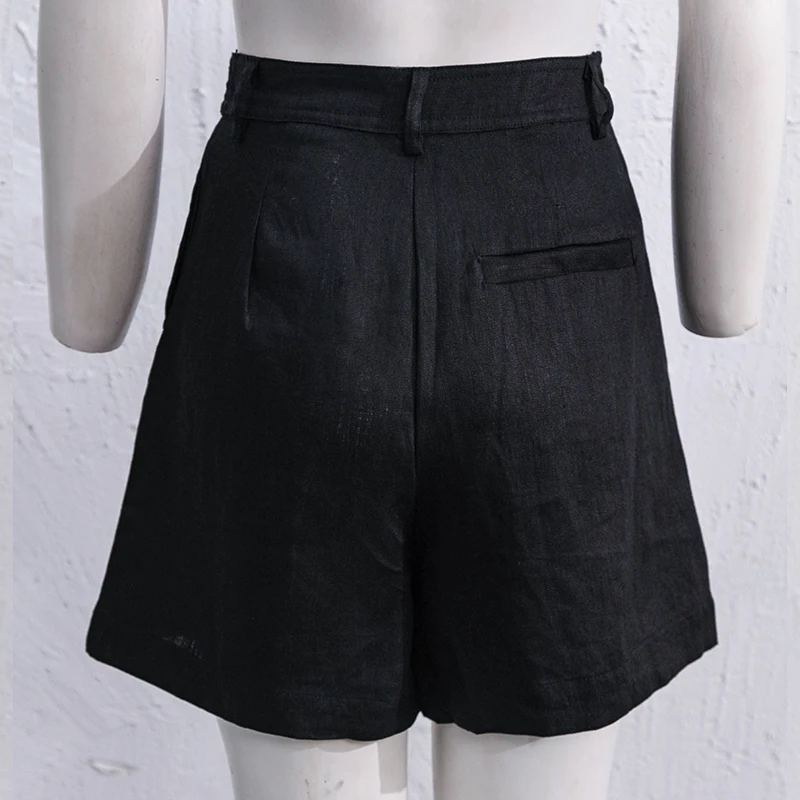 2026 Summer 100% Linen Women's Shorts Casual High Waist Wide Leg Button Up Elegant Ol Short Pants Femme