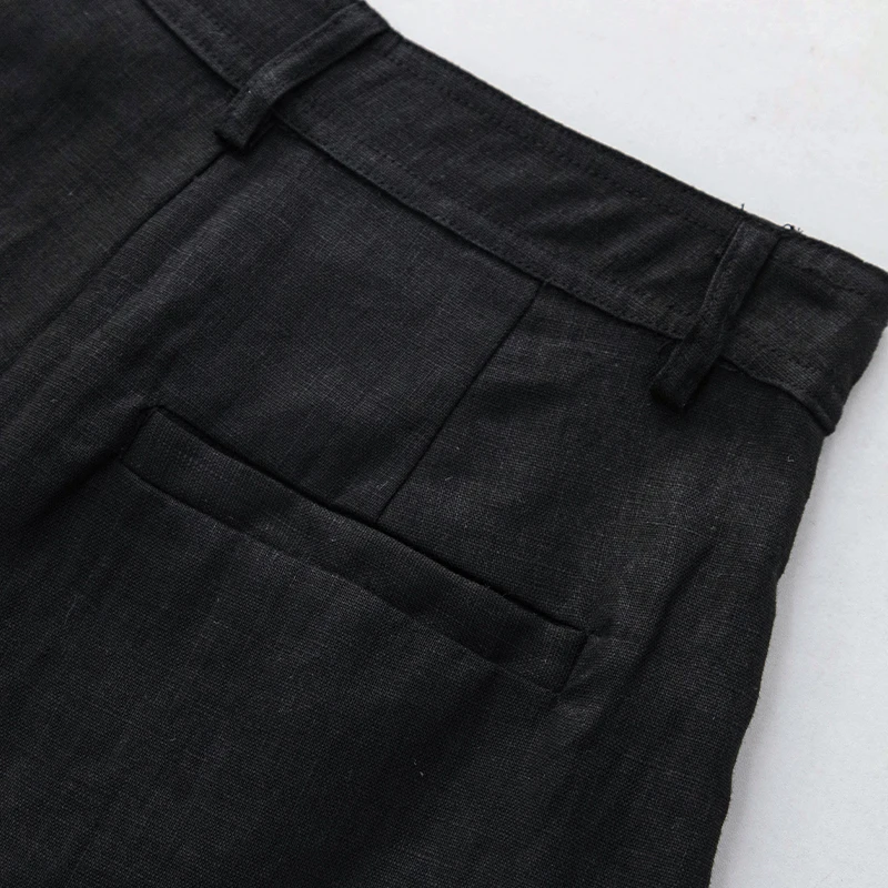 2026 Summer 100% Linen Women's Shorts Casual High Waist Wide Leg Button Up Elegant Ol Short Pants Femme
