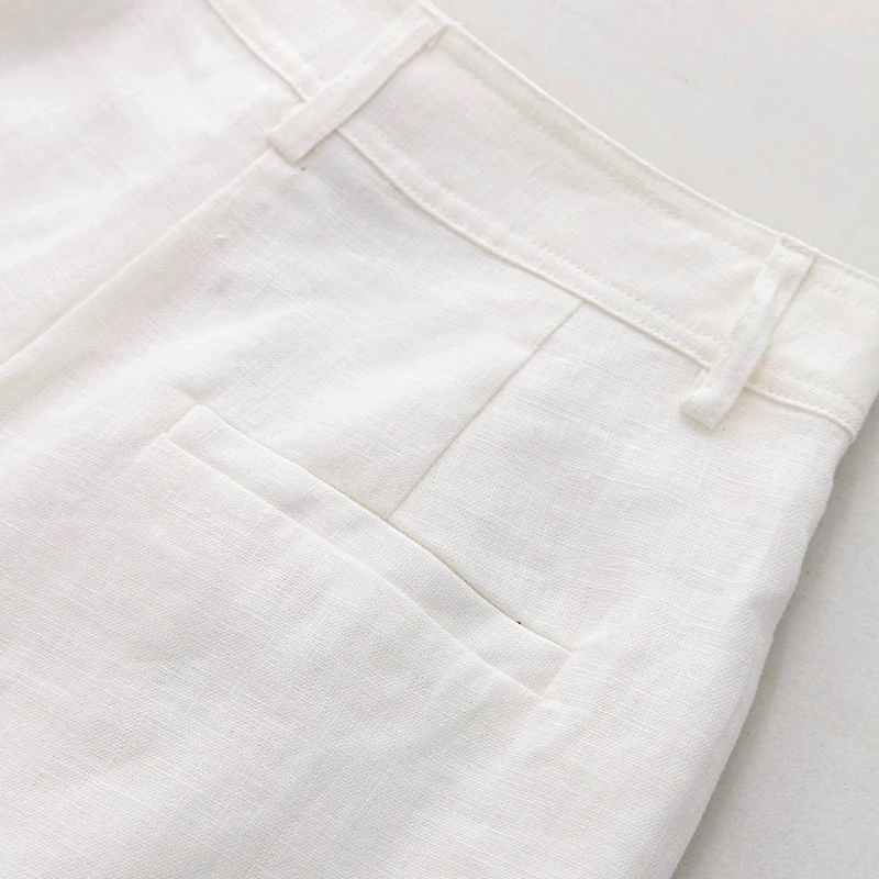 2026 Summer 100% Linen Women's Shorts Casual High Waist Wide Leg Button Up Elegant Ol Short Pants Femme