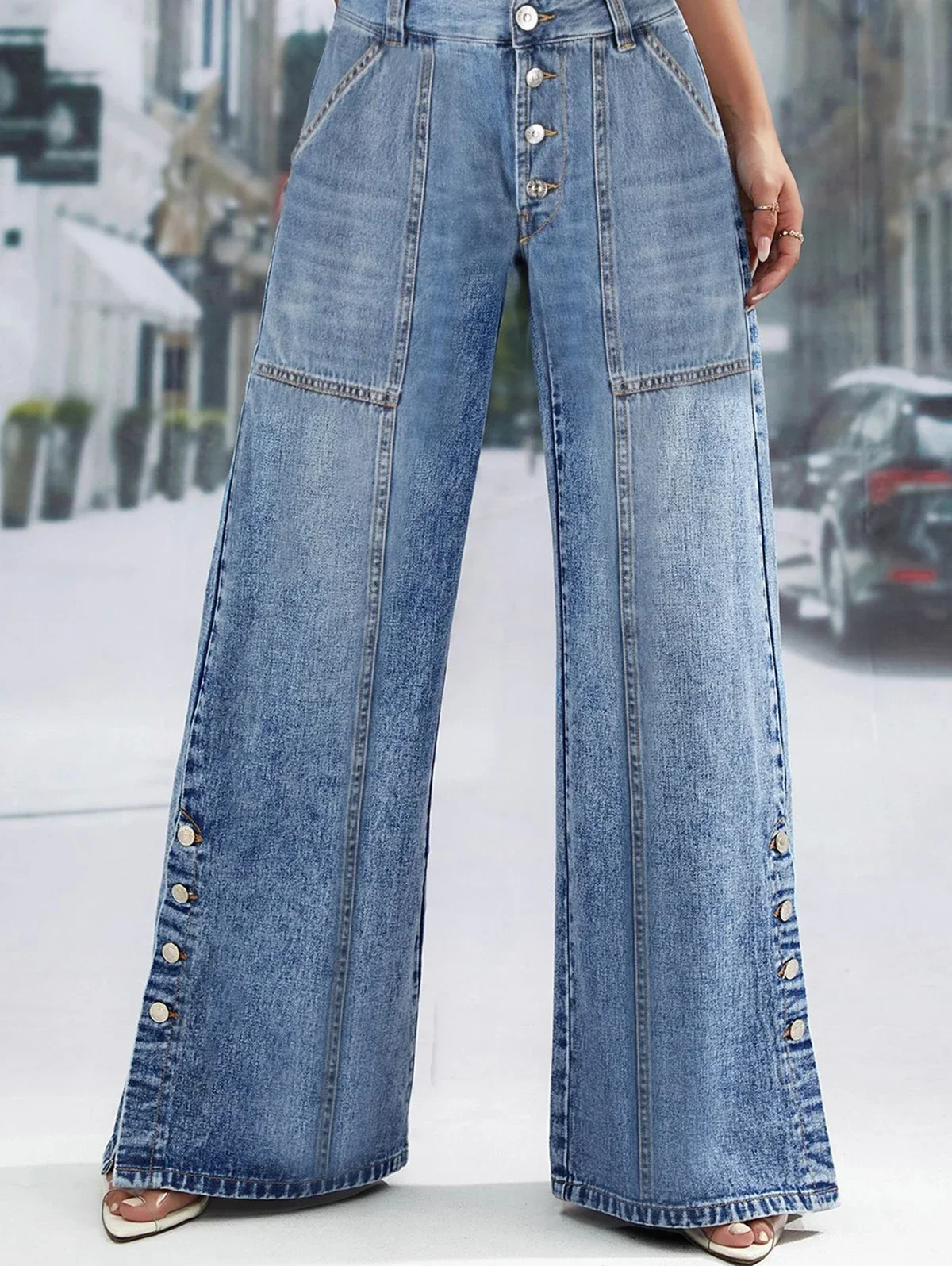 High Waist Wide Leg Jeans Women Fashion High Waist Button Wide Leg Long Pants Loose Slimming Straight Trendy Long Pants 2026