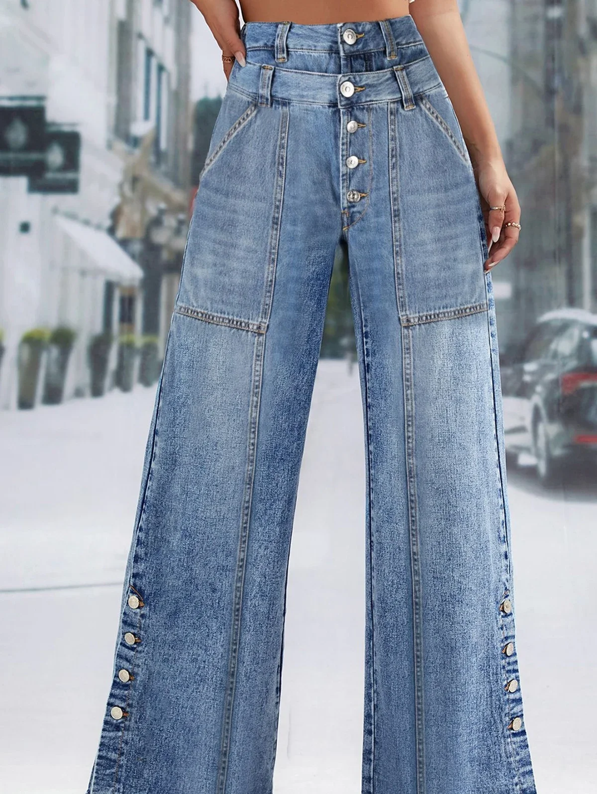 High Waist Wide Leg Jeans Women Fashion High Waist Button Wide Leg Long Pants Loose Slimming Straight Trendy Long Pants 2026