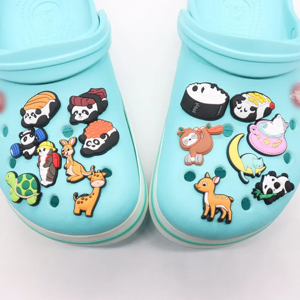 Hot Sale 1-15pcs Shoe Charms Sika Deer Panda Giraffe Kangaroo Turtle Accessories PVC Slippers Decoration For Kids X-mas Gift
