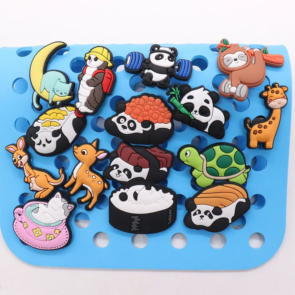 Hot Sale 1-15pcs Shoe Charms Sika Deer Panda Giraffe Kangaroo Turtle Accessories PVC Slippers Decoration For Kids X-mas Gift