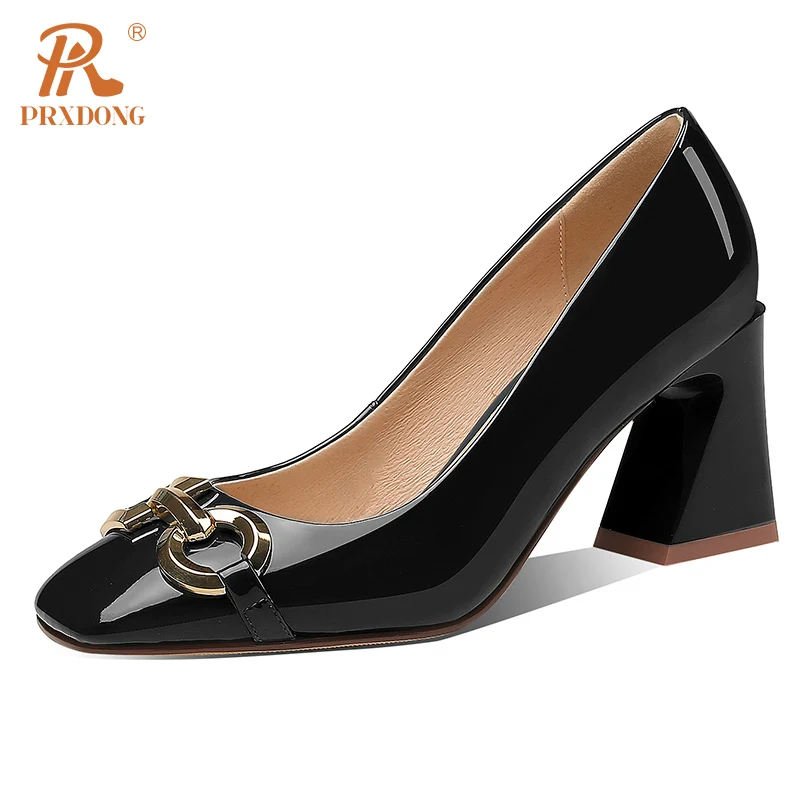 PRXDONG New Women's Shoes 2024 Fashion Spring Summer Genuine Leather High Heel Black Blue Dress Office Lady Pumps Big Size 34-41