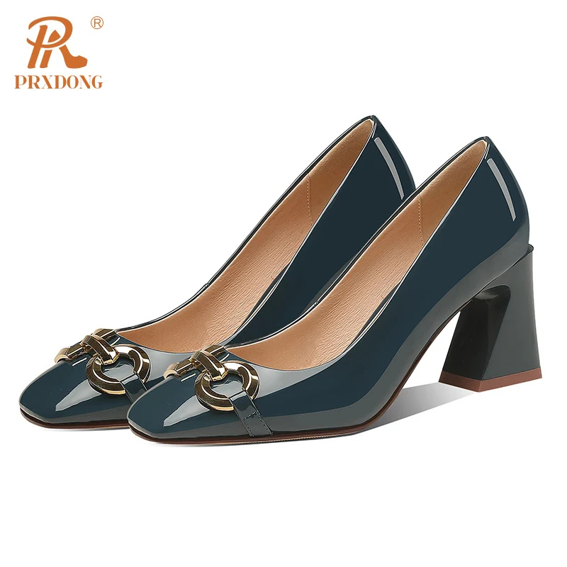 PRXDONG New Women's Shoes 2024 Fashion Spring Summer Genuine Leather High Heel Black Blue Dress Office Lady Pumps Big Size 34-41