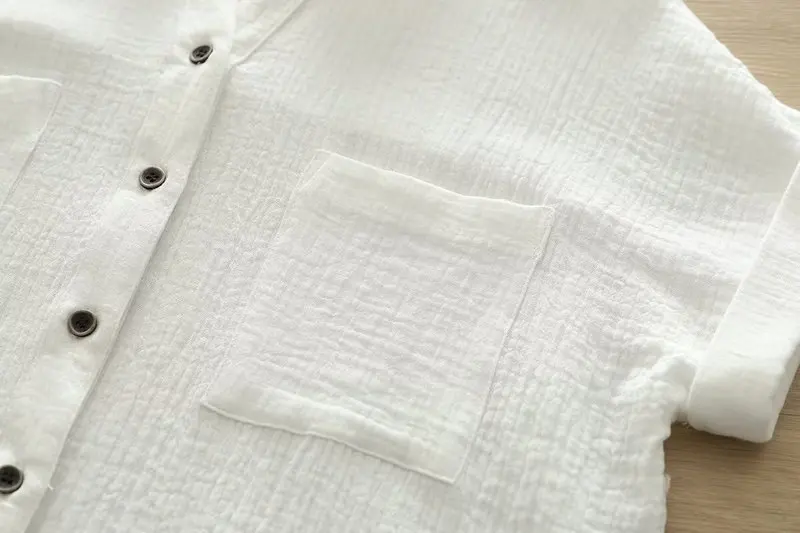 New Spring Cotton Loose Shirt Women Short Sleeve Pockets Solid Color OL Tops Girl Fashion Casual Blouses 2024 Summer T45340QM