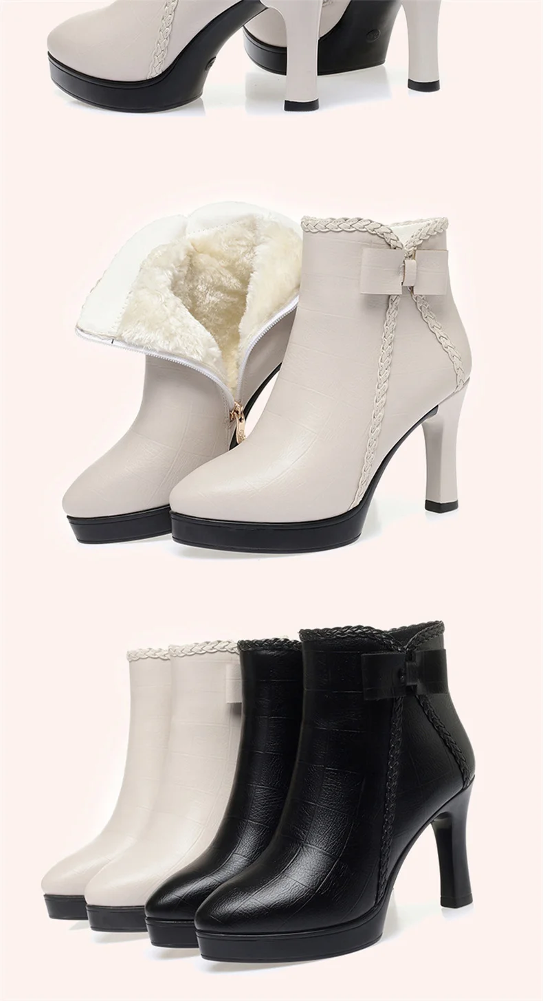 Autumn Women's Platform Shoes New Plus Velvet Stiletto Heel Heeled Ankle Boots Winter Versatile Pointed Toe Warm Short Boots