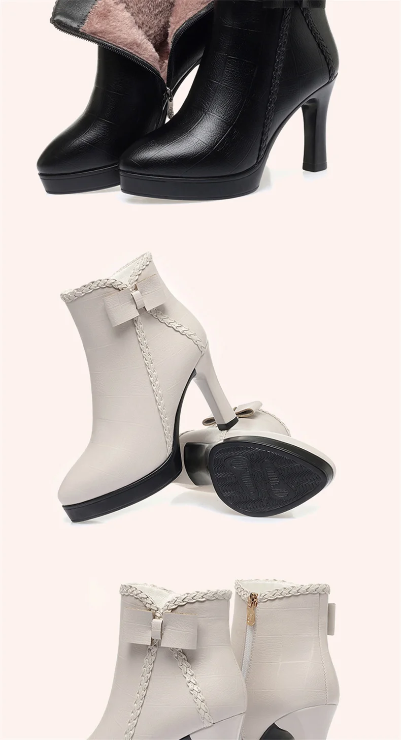 Autumn Women's Platform Shoes New Plus Velvet Stiletto Heel Heeled Ankle Boots Winter Versatile Pointed Toe Warm Short Boots
