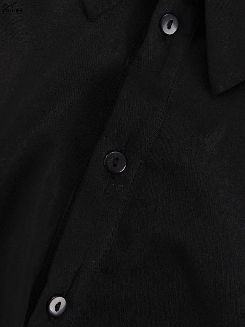 Oymimi Elegant Black Lapel Women's Blouse Fashion Long Sleeve Solid Shirts Casual Single Breasted Asymmetrical Blouses Female