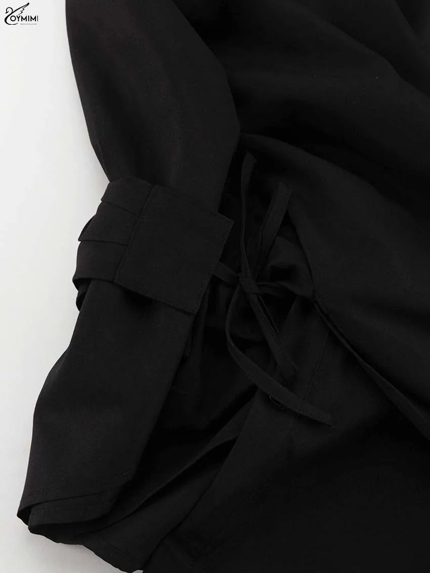 Oymimi Elegant Black Lapel Women's Blouse Fashion Long Sleeve Solid Shirts Casual Single Breasted Asymmetrical Blouses Female