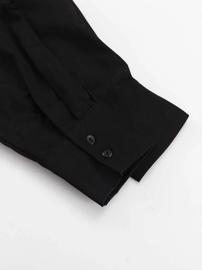 Oymimi Elegant Black Lapel Women's Blouse Fashion Long Sleeve Solid Shirts Casual Single Breasted Asymmetrical Blouses Female