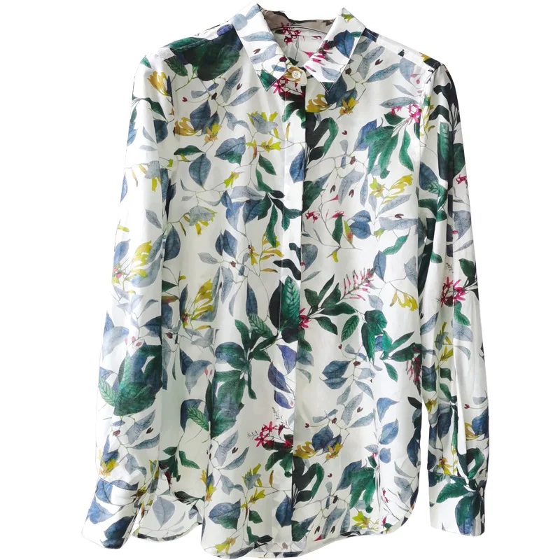Birdtree 30% Silk 70%Cotton Shirt Women's Lapel Vintage Long Sleeves French Resort Style Loose Blouse Spring New T41118QD