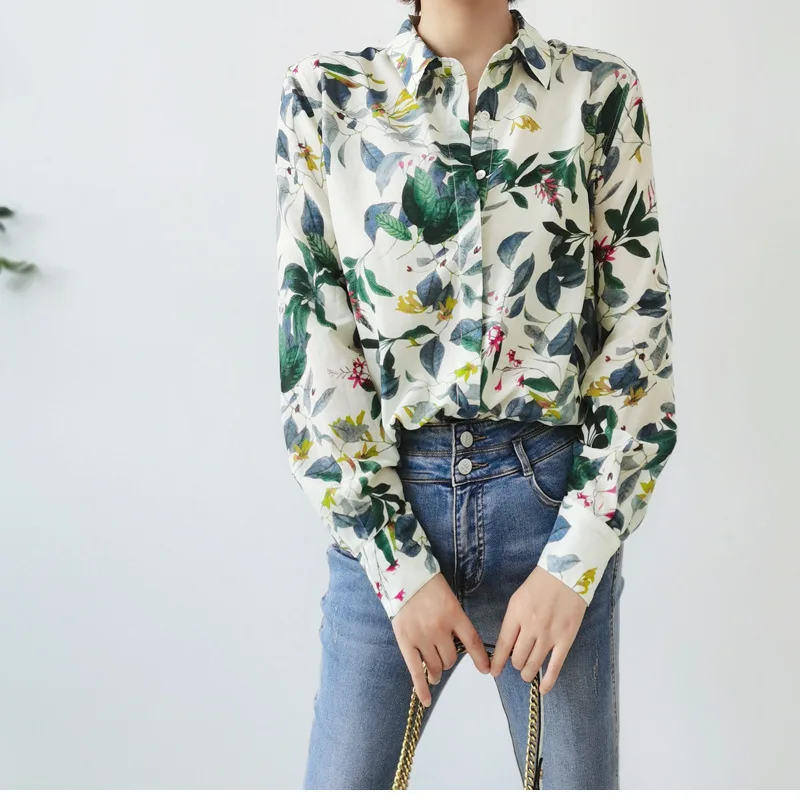 Birdtree 30% Silk 70%Cotton Shirt Women's Lapel Vintage Long Sleeves French Resort Style Loose Blouse Spring New T41118QD