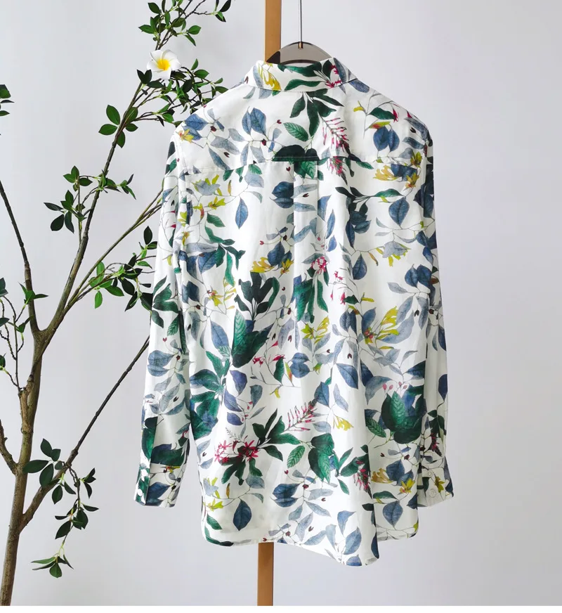 Birdtree 30% Silk 70%Cotton Shirt Women's Lapel Vintage Long Sleeves French Resort Style Loose Blouse Spring New T41118QD