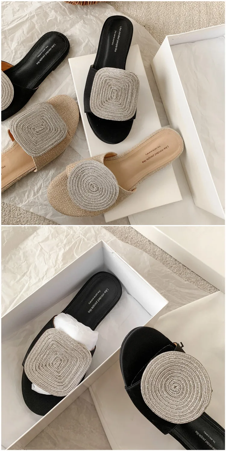 MKKHOU Fashion Sandals Women's New High Quality Linen Flat Bottom Slippers Minimalist Outdoor Slippers Beach Shoes
