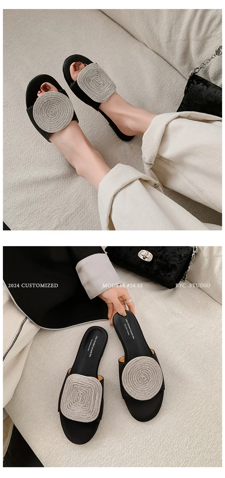MKKHOU Fashion Sandals Women's New High Quality Linen Flat Bottom Slippers Minimalist Outdoor Slippers Beach Shoes