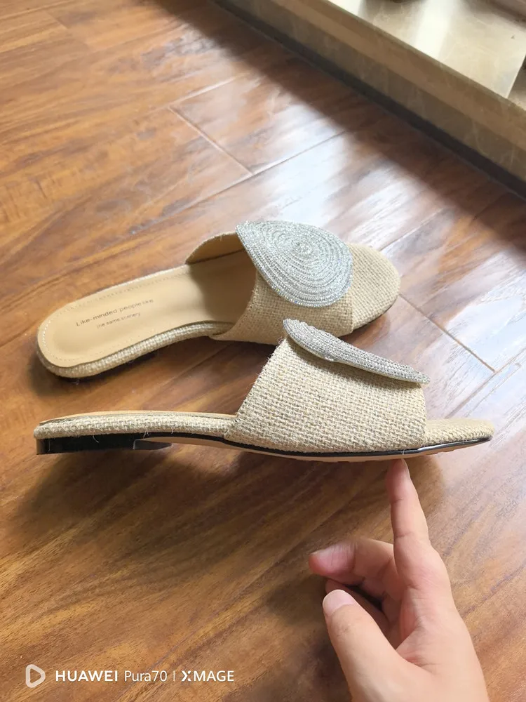 MKKHOU Fashion Sandals Women's New High Quality Linen Flat Bottom Slippers Minimalist Outdoor Slippers Beach Shoes