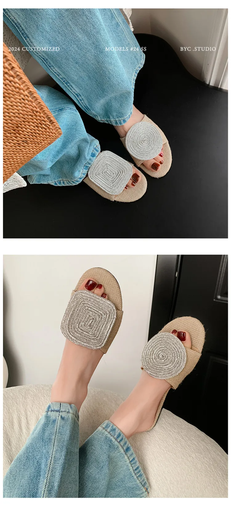 MKKHOU Fashion Sandals Women's New High Quality Linen Flat Bottom Slippers Minimalist Outdoor Slippers Beach Shoes