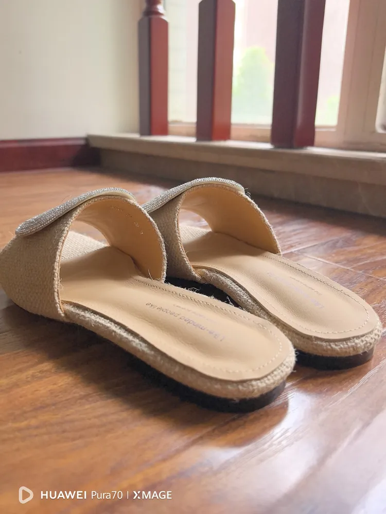 MKKHOU Fashion Sandals Women's New High Quality Linen Flat Bottom Slippers Minimalist Outdoor Slippers Beach Shoes