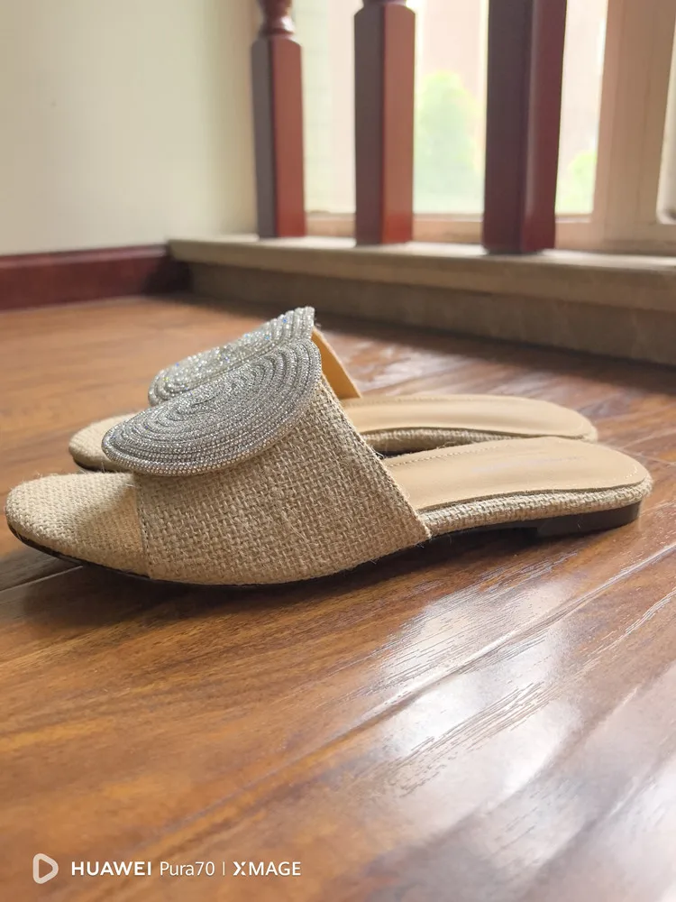 MKKHOU Fashion Sandals Women's New High Quality Linen Flat Bottom Slippers Minimalist Outdoor Slippers Beach Shoes