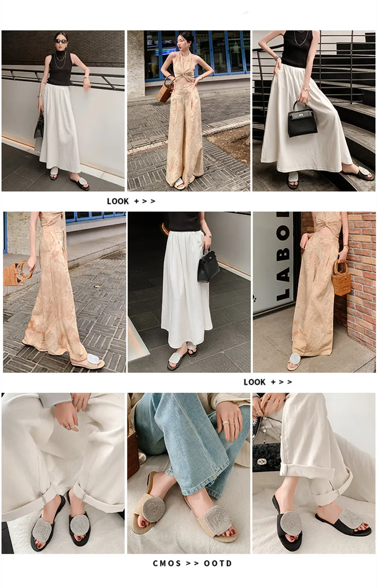 MKKHOU Fashion Sandals Women's New High Quality Linen Flat Bottom Slippers Minimalist Outdoor Slippers Beach Shoes