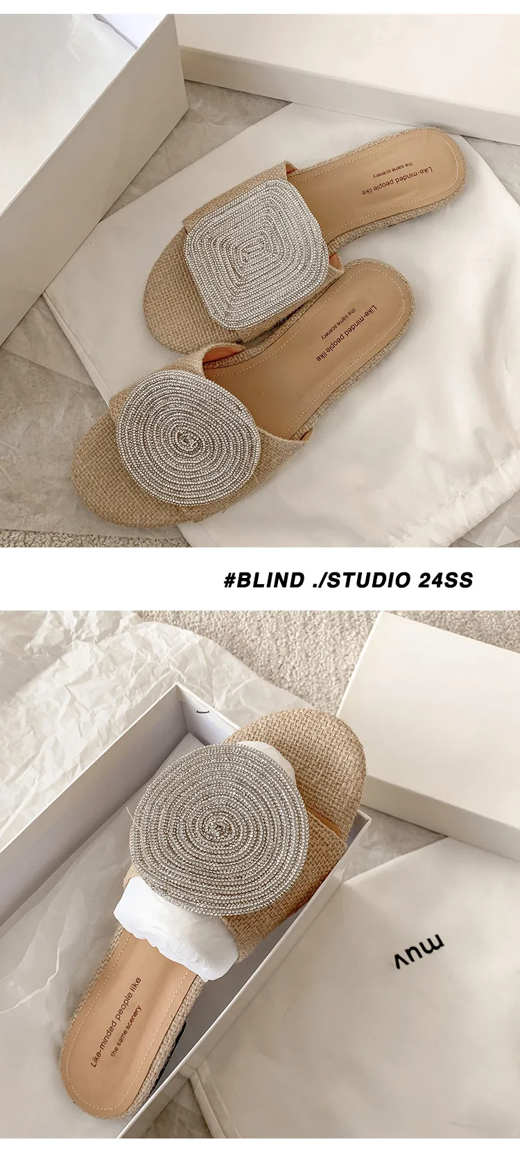 MKKHOU Fashion Sandals Women's New High Quality Linen Flat Bottom Slippers Minimalist Outdoor Slippers Beach Shoes