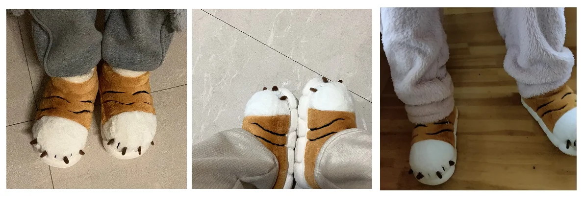 New Tiger Paw Slippers Woman Men Winter Furry Booties Women's Fuzzy Home Shoes Size 44 45 Girls Chrismas Slippers Drop Shipping