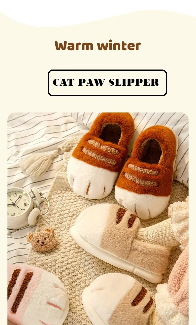 New Tiger Paw Slippers Woman Men Winter Furry Booties Women's Fuzzy Home Shoes Size 44 45 Girls Chrismas Slippers Drop Shipping
